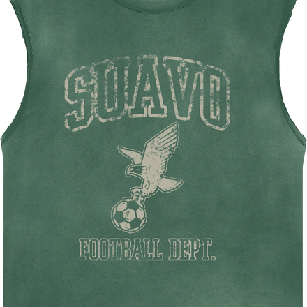 Suavo x FootballerFits sleeveless T-shirt in green, featuring bold white co-branded graphics on the chest and a modern athletic cut—combining streetwear style with a sporty edge.